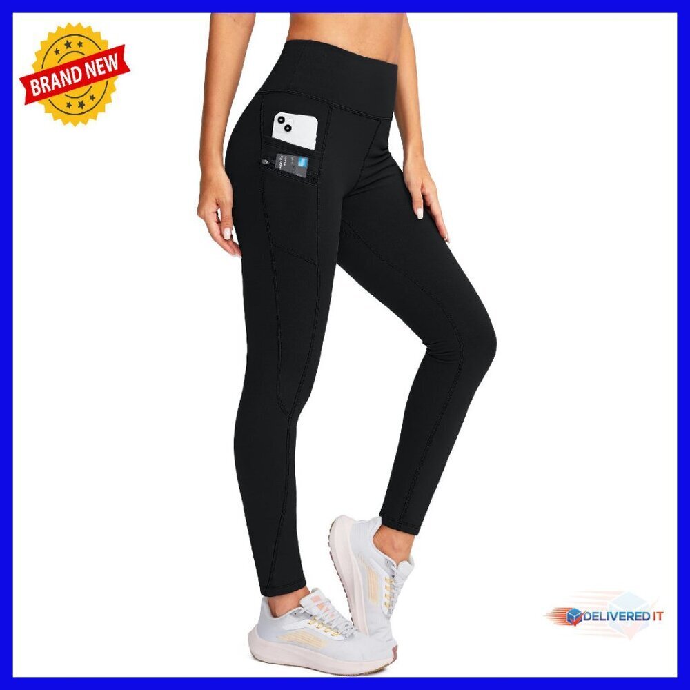 Fleece Lined Winter Leggings with Pockets High Waisted Thermal Warm Pants